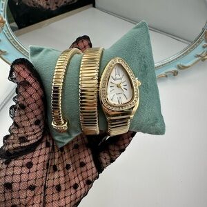 Serpenti Luxury Gold Wrap Watch with Crystal-Embellished Teardrop Dial